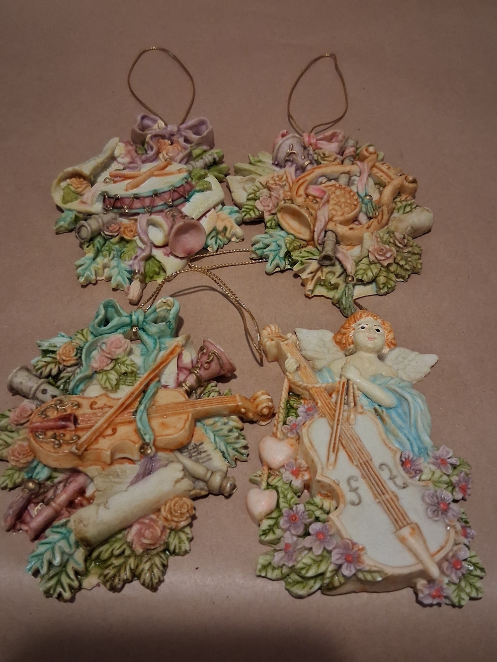 Pastel Musical Angel Ornament Set - Handpainted Holiday Decorations